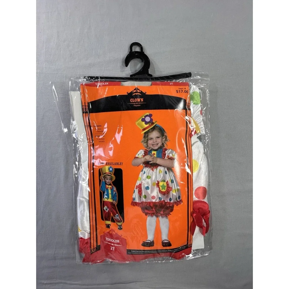 Clown Costume Toddler 2T Dress and Headpiece Complete NEW